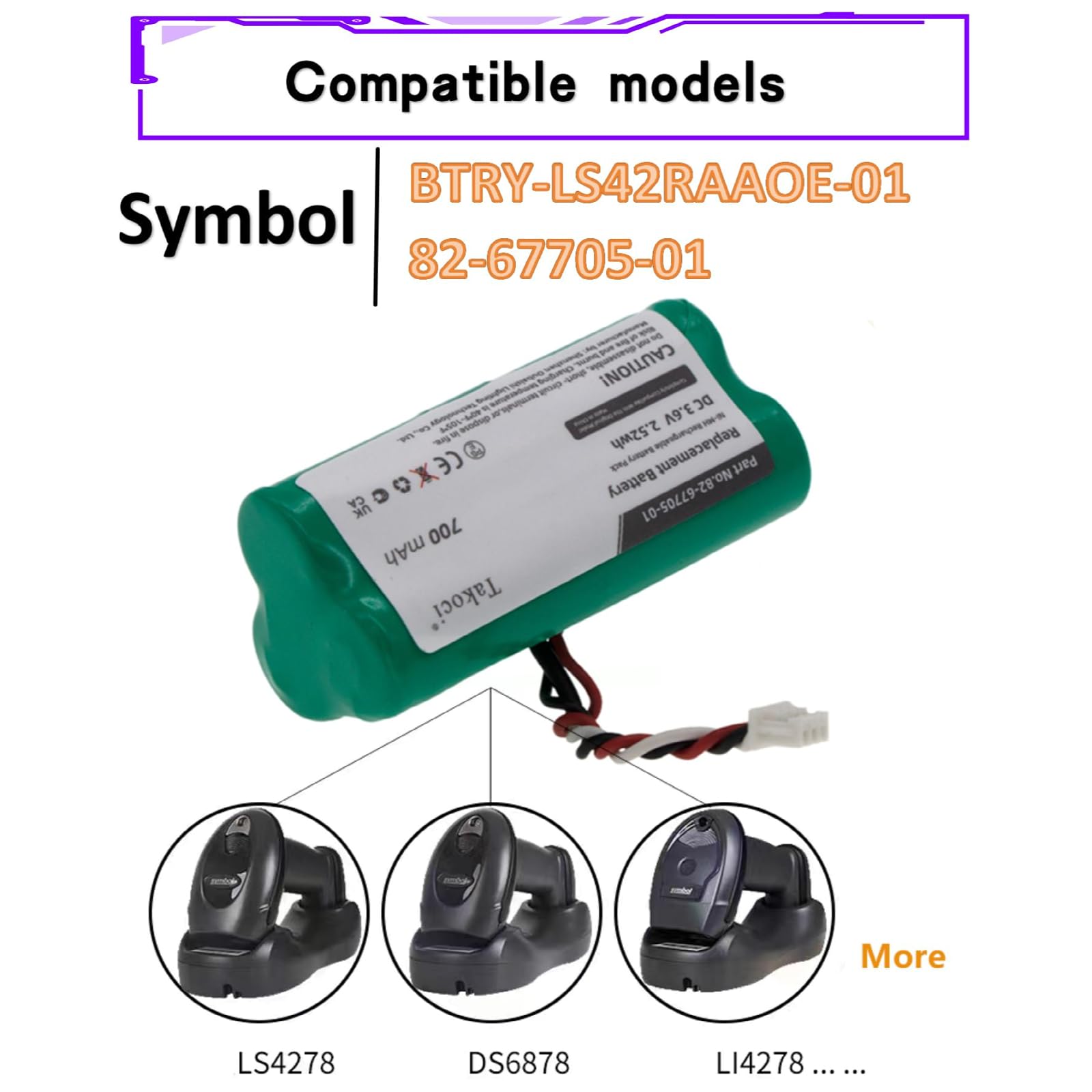 Youejoeq (4-Pack) Replacement 82-67705-01 BTRY-LS42RAAOE-01 Battery for Symbol LS4278 LI4278 DS6878 Barcode Scanner Battery