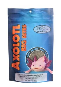 invert aquatics axolotl big bites - fast sinking, soft pellet daily diet for axolotls, newts, salamanders & other amphibians (3 oz (85g))