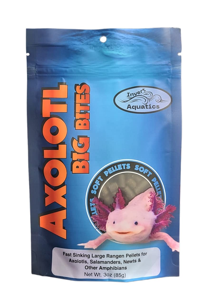 Invert Aquatics Axolotl Big Bites - Fast Sinking, Soft Pellet Daily Diet for Axolotls, Newts, Salamanders & Other Amphibians (3 oz (85g))