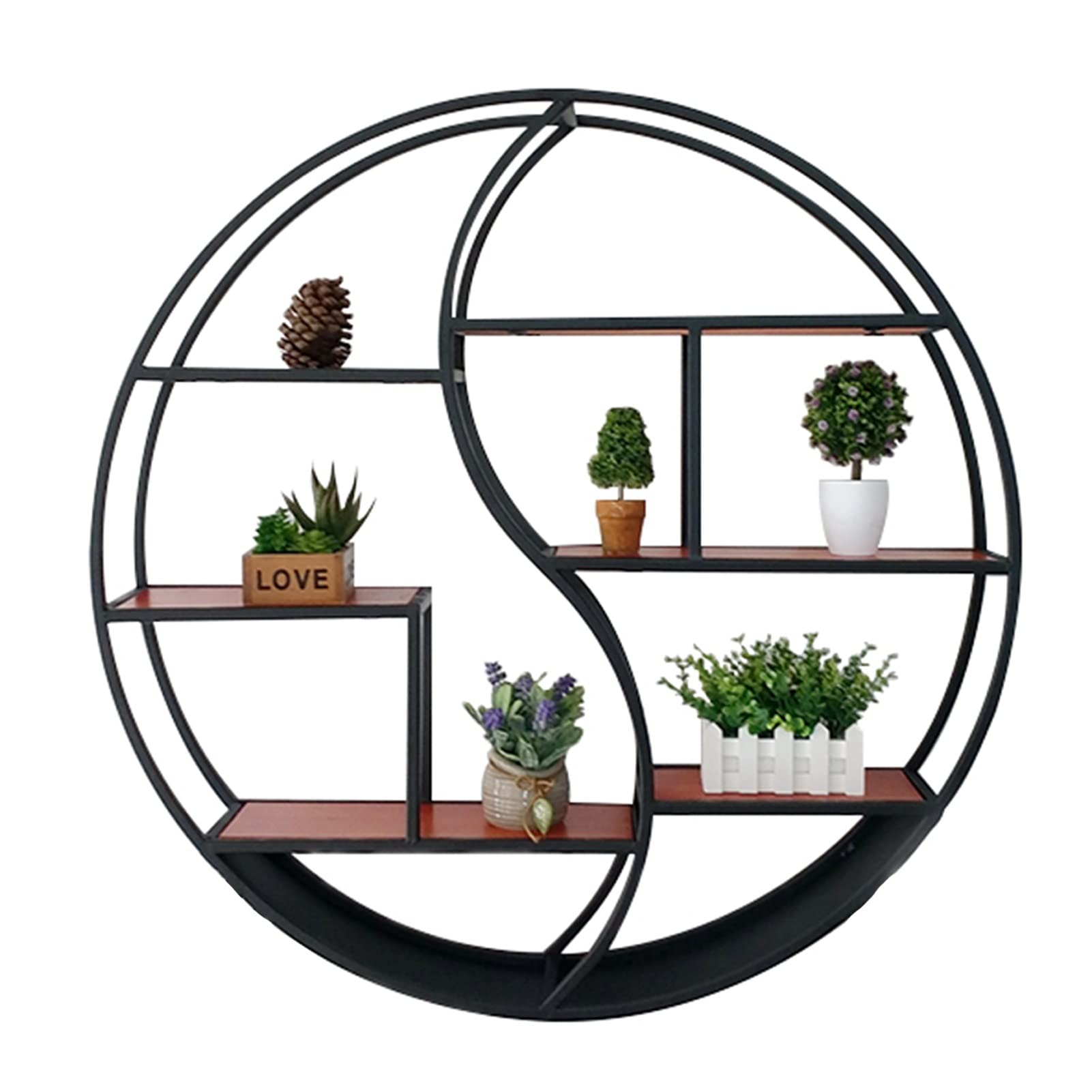 Drsyffsup Round Wall Floating Shelves ，Industrial Metal Wall Decoration Storage Shelf with Wood Board,Display Wine Rack Flower Pot Stand for Bedroom Living Room (Size : 68x16x68cm)