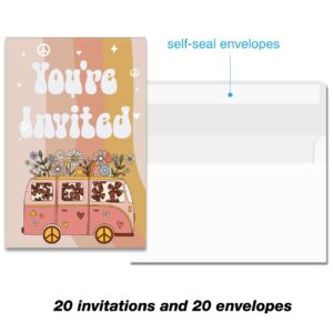 Soiceu Retro First Birthday Groovy One Birthday Party Invitations with Envelopes Set of 20 Vibe Peace Love Hippie 70s 1st Birthday Party Invites Fill in Blank