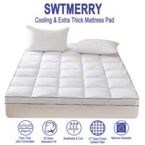 SWTMERRY Queen Size Mattress Pad Topper - Extra Thick Quilted Fitted Mattress Protector Pillow Cotton Top with 21" Deep Pocket for 8-24 inches Mattress,Soft and Breathable Bed Topper Cover