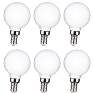 6 Pack G16.5 LED Ceiling Fan Light Bulbs, Dimmable LED Candelabra Bulb 4.5W Equivalent to 60W 500LM, E12 Chandelier LED Globe Bulbs for Chandelier,Vanity and Ceiling Fan Light Bulbs Milky Glass 2700K