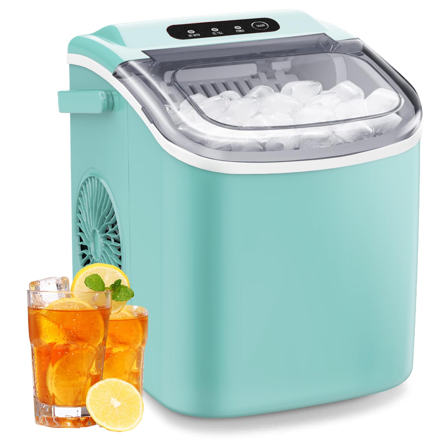 Joy Pebble Bullet Ice Maker Machine Countertop, 26 lbs in 24 Hours, Bullet Ice 9 Cubes Ready in 6 Mins, Self-Cleaning, Portable Ice Maker with Ice Scoop and Basket,Green