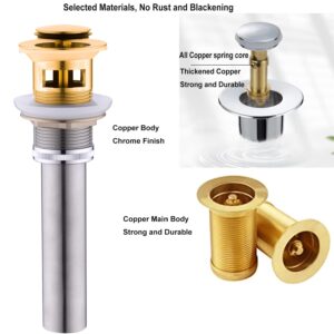 GULICA Vessel Sink Drain, Bathroom Sink Drain Stopper With Overflow, Vessel Pop up Drain Stopper Brushed Gold