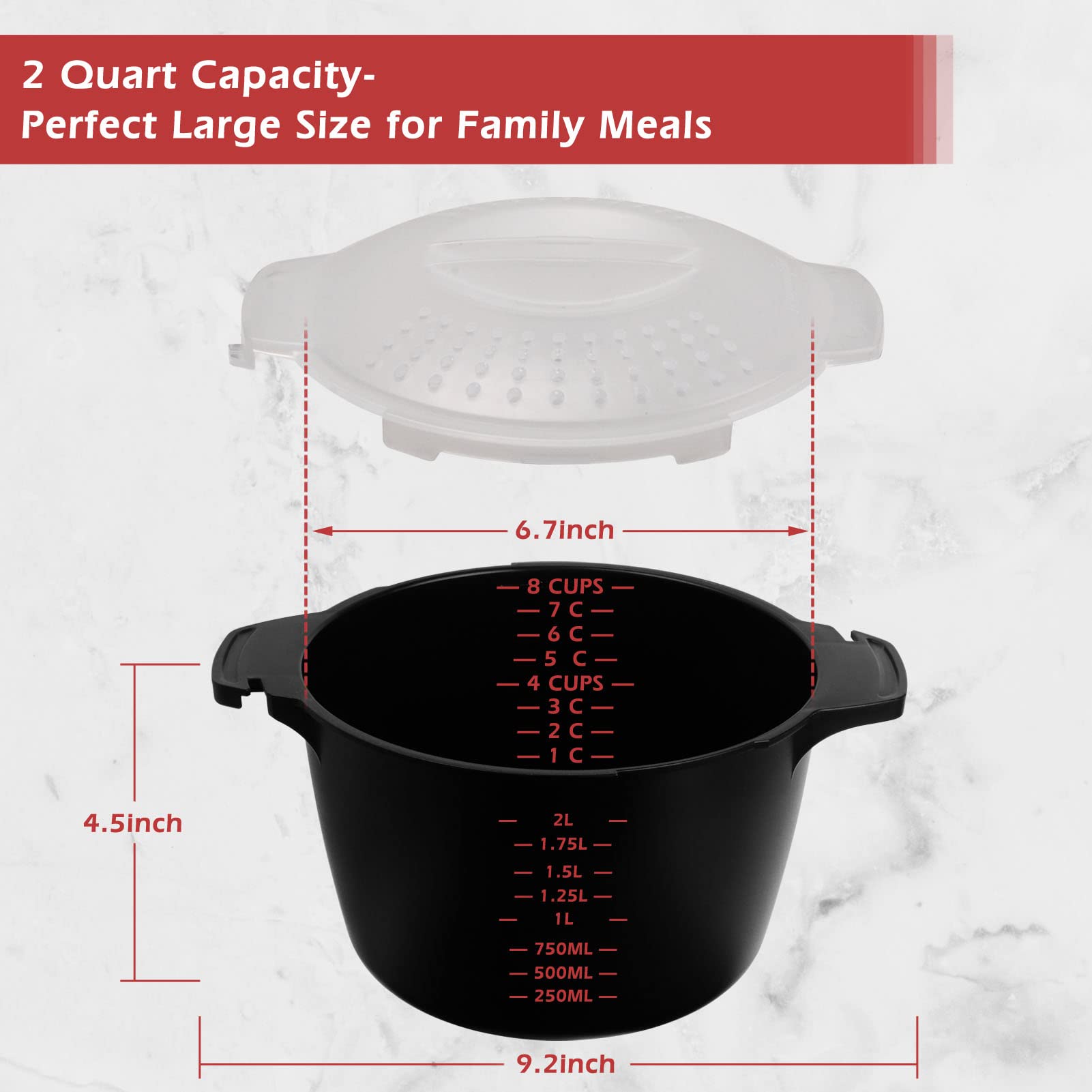 Professional Large Micro Cookware 2 Quart, Microwave Steamer for Vegetables, Cooker for Microwave - BPA Free, Dishwasher Safe