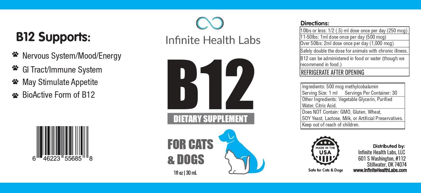 Liquid Vitamin B-12 for Dogs and Cats - Vet Formulated - Effective for All Animals Methylcobalamin (Methyl B12) - Energy, Appetite and Mood - Made in USA