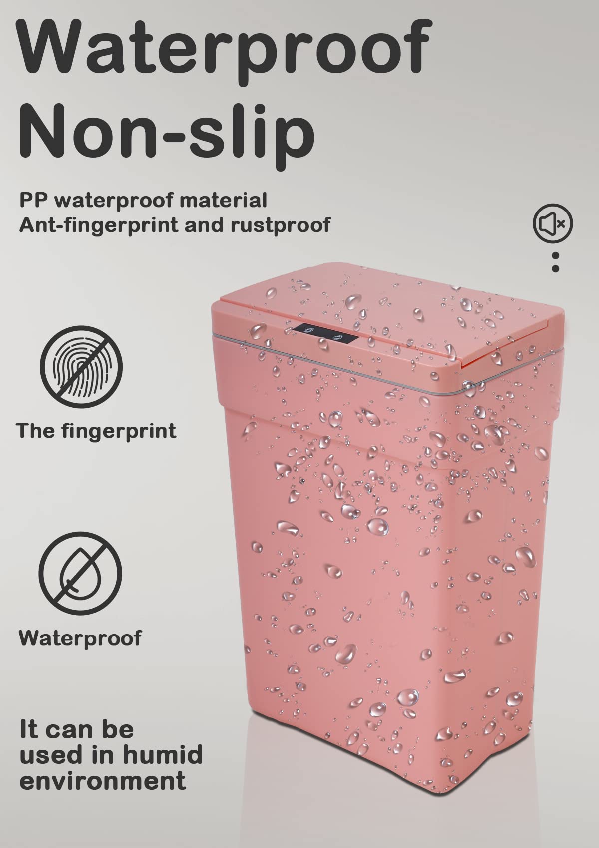 Trash Can 13 Gallon Plastic Automatic Trash Can with Lid for Bedroom Bathroom Home Office Garbage Can Trash Bin Touchless Trash Can Sensor Trash Can Electric Trash Can 50 Liter，Pink