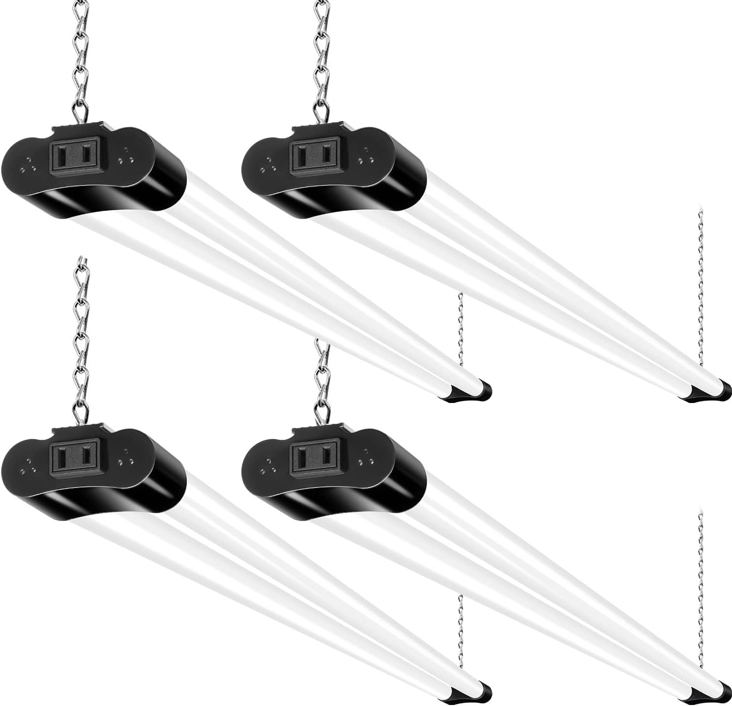 Hykolity 4 Pack Linkable LED Shop Light, 4FT 44W [300W Equivalent], 4600lm, 5000K Daylight, Plug-in Utility Light Fixture, Hanging or Surface Mount, Black - Energy Efficient Lighting Solution