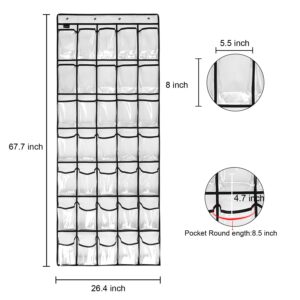 TidyMaster Clear Crystal 2 Pack 35 Pockets Large Hanging Shoe Organizer Over The Door Shoe Rack for Closet Door Storage Shoe Holder Hanger, 8+8Hooks, white