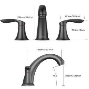 Bathroom Faucets for Sink 3 Hole, Faucet for Bathroom Sink, Bathroom Faucet with Pop up Drain and Cold Hot Water Lines (Matte Black, 2 Packs)