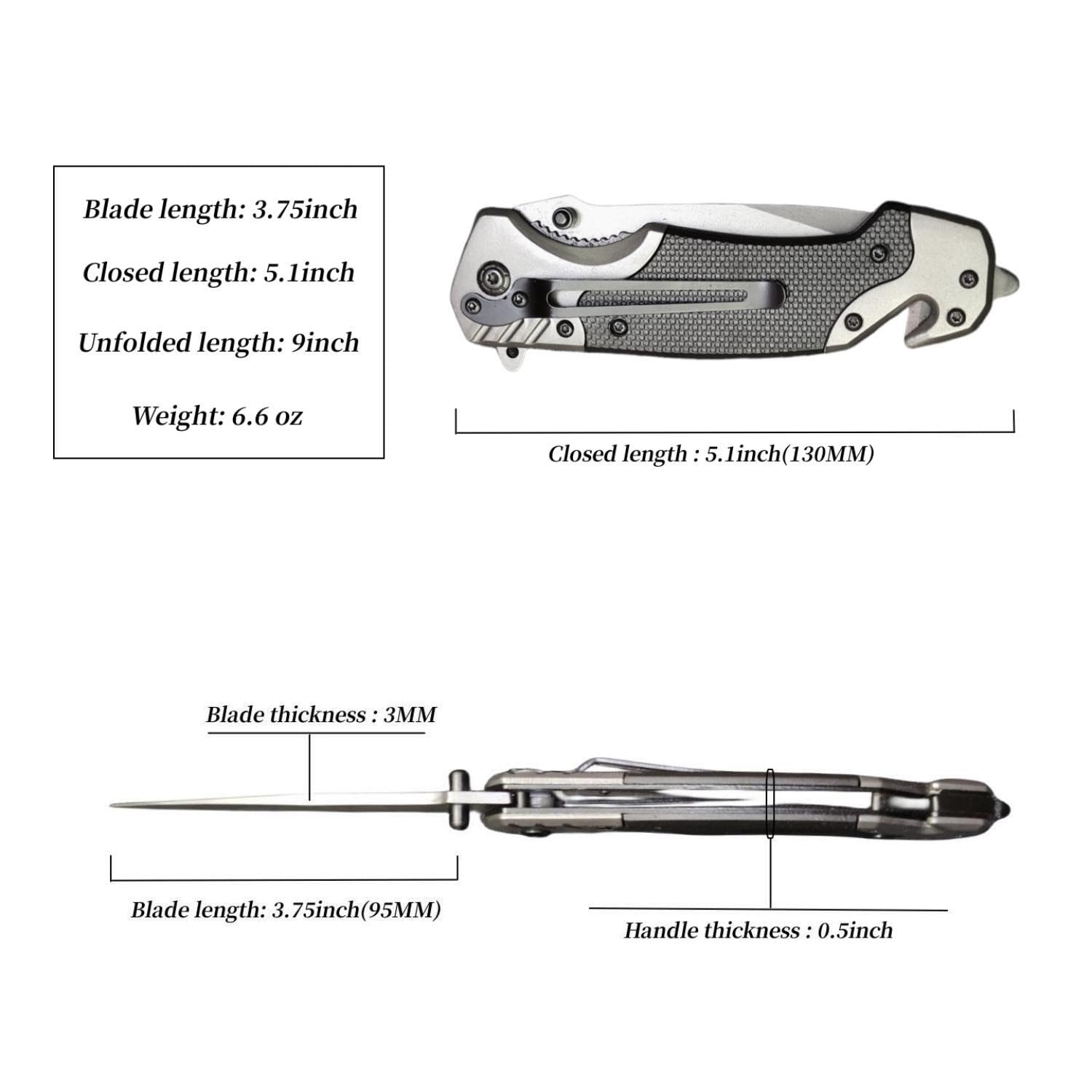 COHOMELARS 9'' Folding Pocket Knife,Tactical Multitool Knife with Stainless Steel Blade,G10 Handle with Glass Breaker,Pocket Clip,Liner Lock,Survival Knife,Sharp EDC Knife for Men