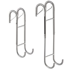 Shower Door Towel Hooks - 9"~13" Length Adjustable Hook for Framed & Frameless Over The Door Glass, Squeegee Holder, Towels Hanger for Bath Suits Rozer Robes Loofahs Shavers, 2-Pack Silver