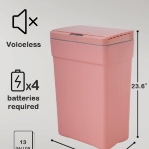 Trash Can 13 Gallon Plastic Automatic Trash Can with Lid for Bedroom Bathroom Home Office Garbage Can Trash Bin Touchless Trash Can Sensor Trash Can Electric Trash Can 50 Liter，Pink