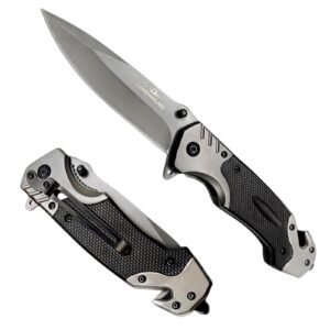 cohomelars 9'' folding pocket knife,tactical multitool knife with stainless steel blade,g10 handle with glass breaker,pocket clip,liner lock,survival knife,sharp edc knife for men