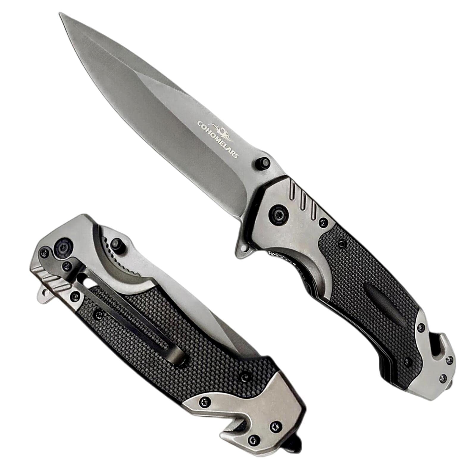 COHOMELARS 9'' Folding Pocket Knife,Tactical Multitool Knife with Stainless Steel Blade,G10 Handle with Glass Breaker,Pocket Clip,Liner Lock,Survival Knife,Sharp EDC Knife for Men