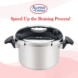 Alpine Cuisine Stainless Steel Pressure Cooker, for All Cooktops, Stove Top Pressure Cooker Used for Pressure Foodie or Steaming, Compatible with Gas & Induction Cooker, Dishwasher Safe (7 Liters)