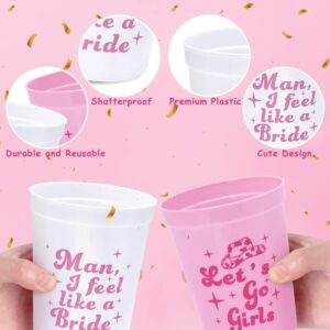 Nefelibata Bachelorette Party Cups - 12 Pack Let's Go Girls Reusable Cups Plastic Cowgirl Bridal Shower 70s Theme Retro Bachelorette Party Supplies Favors Decorations