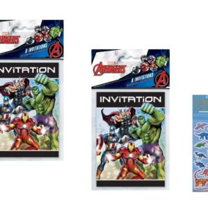 Unique Avengers Birthday Party Supplies Bundle Pack includes 16 Party Invitations with Envelopes and 1 Dinosaur Sticker Sheet