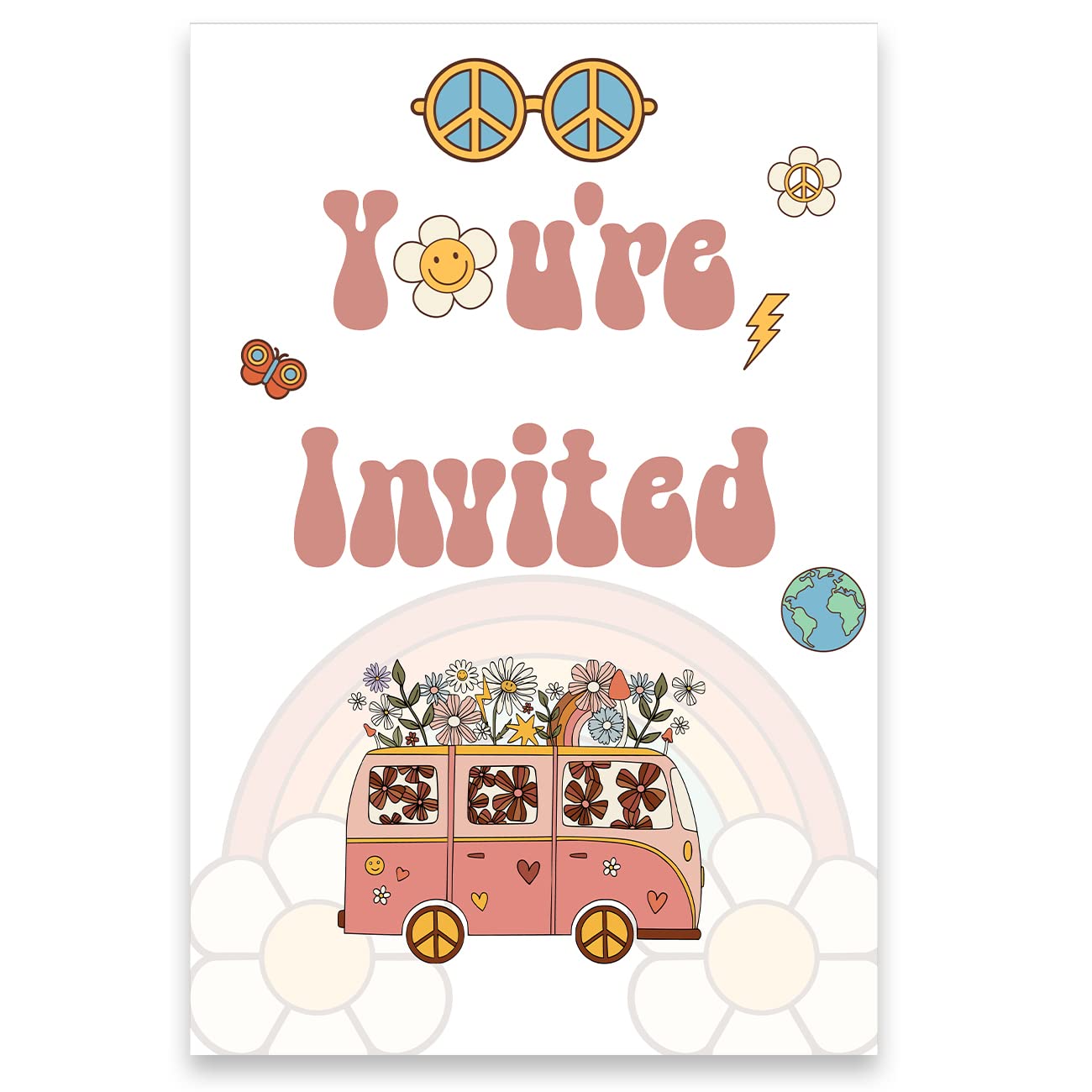 Soiceu First Birthday Groovy One 1st Birthday Party Invitations with Envelopes Set of 20 Boho 70's Hippie Van Bus 1st Birthday Party Invites Fill in Blank