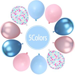 Paready Macaron Pink and Blue Balloons, 60 Pcs 12 Inch Baby Shower Party Balloons, Metallic Blue Pink Balloons for Gender Reveal Birthday Baby Shower Wedding Bridal Shower Party Graduation Decoration