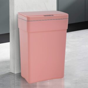 trash can 13 gallon plastic automatic trash can with lid for bedroom bathroom home office garbage can trash bin touchless trash can sensor trash can electric trash can 50 liter，pink