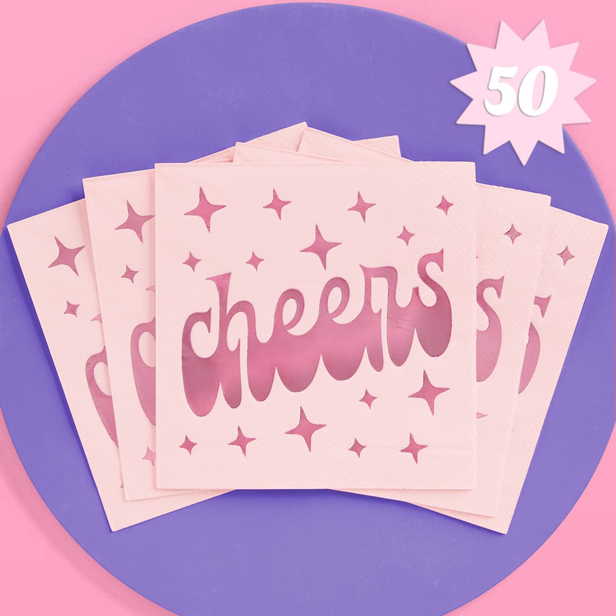 xo, Fetti Cheers Napkins - 3-ply, 50 pcs | Bachelorette Party Decorations, Birthday Party Decor, Baby Shower Supplies, Bridal Tableware