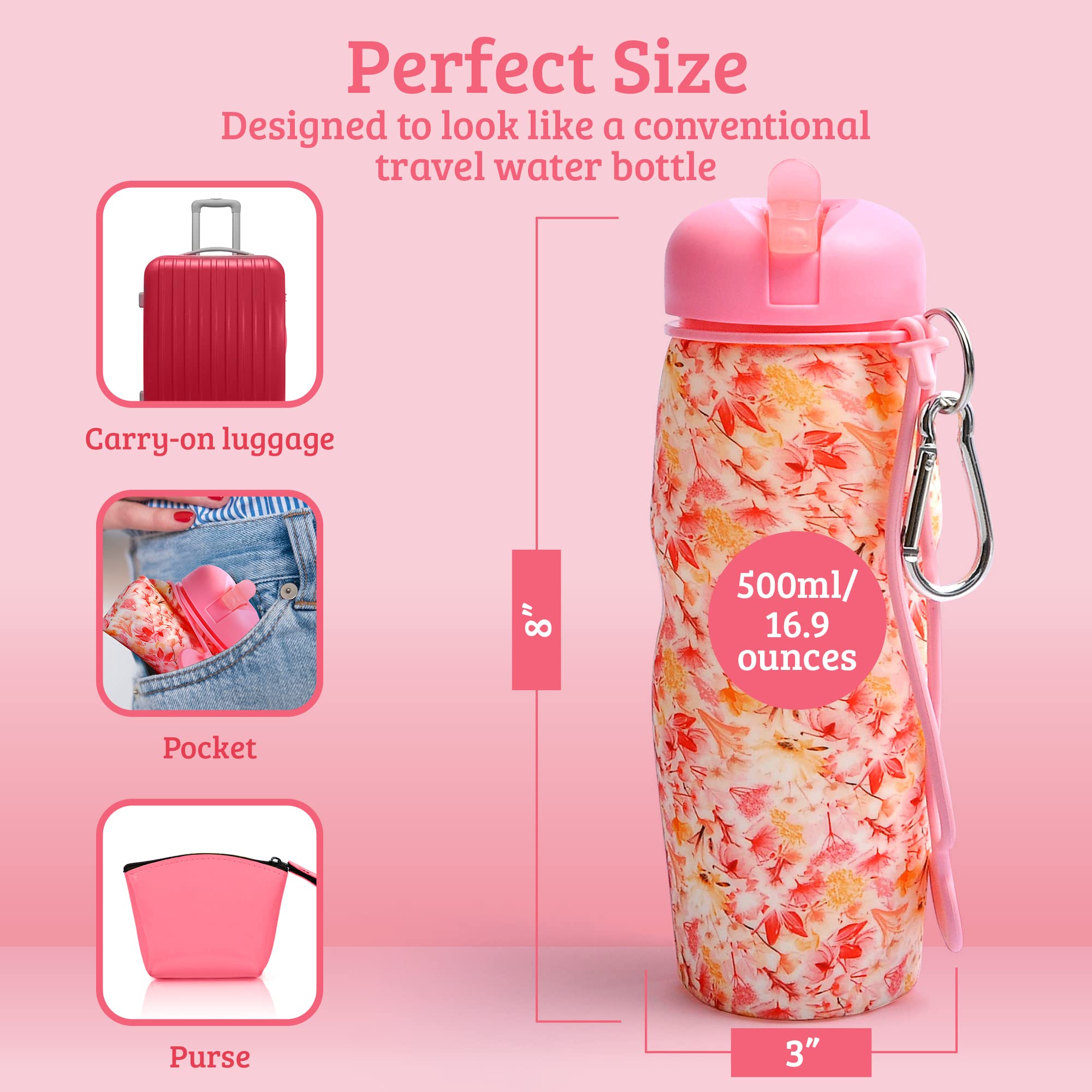 Lisha Portable Travel Bidet, Peri Bottle, Rolls-Up Compactly for Discreet Carry, Silicone Bidet Bottle with Leakproof Lid, Dust Bag and Clip (16.9 oz Capacity)