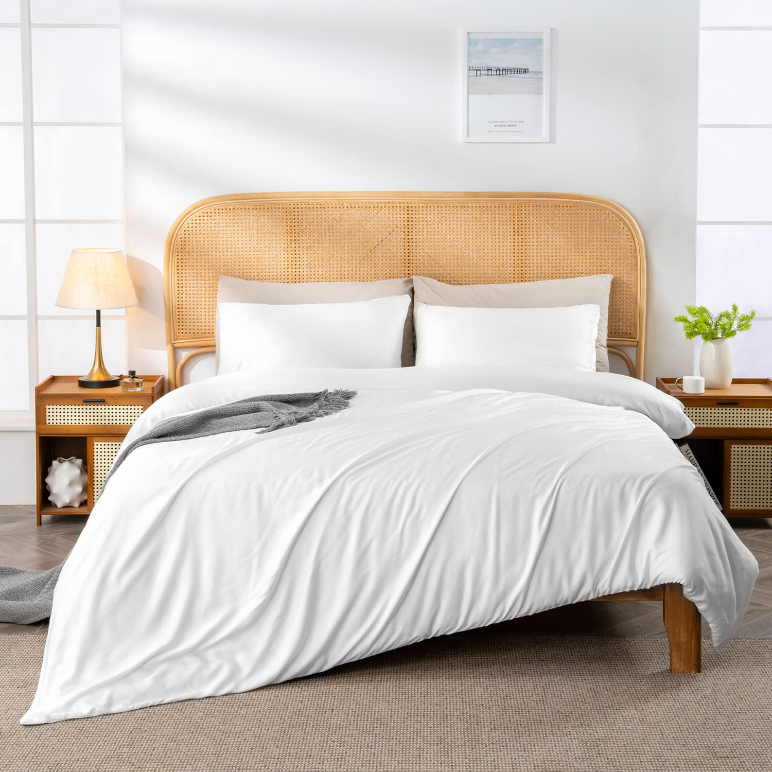 JELLYMONI Cream White Duvet Cover Set, Bamboo Viscose Duvet Cover, Luxuriously Soft & Cooling, 3 Piece Set - 1 King Hidden Zipper Duvet Cover with 8 Corner Ties, 2 Pillowcases