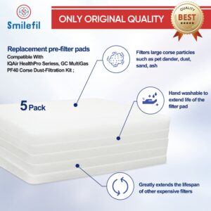 Smilfil 5 Pack PF40 Replacement Pre-Filter Pads Compatible with IQAir PF40 Coarse Dust Pre-Filtration Air Purifier