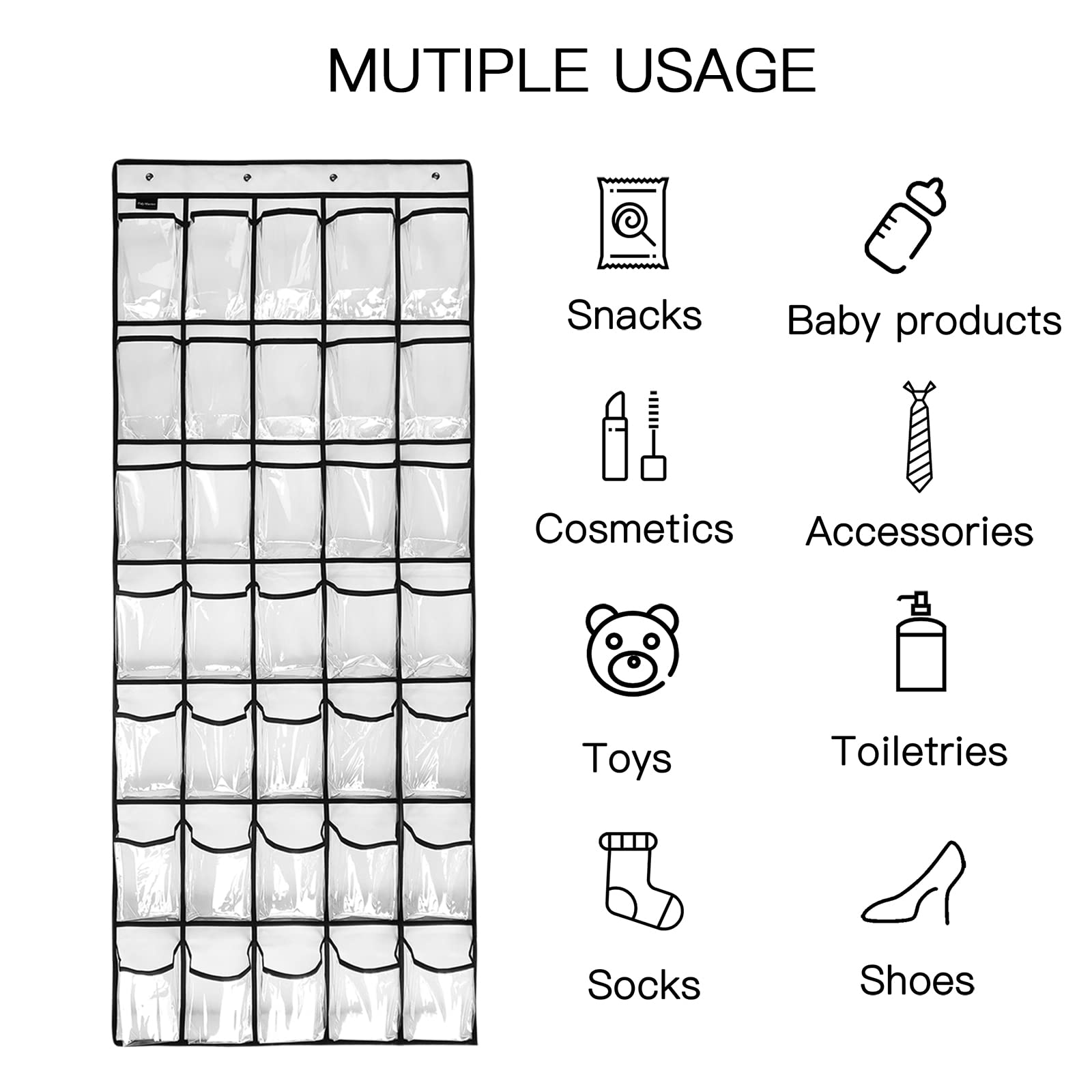 TidyMaster Clear Crystal 2 Pack 35 Pockets Large Hanging Shoe Organizer Over The Door Shoe Rack for Closet Door Storage Shoe Holder Hanger, 8+8Hooks, white