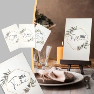 Table Numbers 1-25 with Table Head (4x6 inches) , Wedding Table Numbers , Table Numbers for Wedding Reception , Geometry Golden Frames & Watercolor Drawn Branches of Green Leaves & Succulent Design