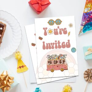 Soiceu First Birthday Groovy One 1st Birthday Party Invitations with Envelopes Set of 20 Boho 70's Hippie Van Bus 1st Birthday Party Invites Fill in Blank