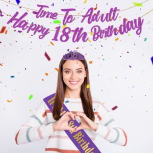 Purple18th Birthday Decorations for Girls Purple 18th Birthday Banner 40 Inch NO. 18 Purple Foil Balloons Purple Confetti Balloons 18th Purple Party Set (Purple-18)