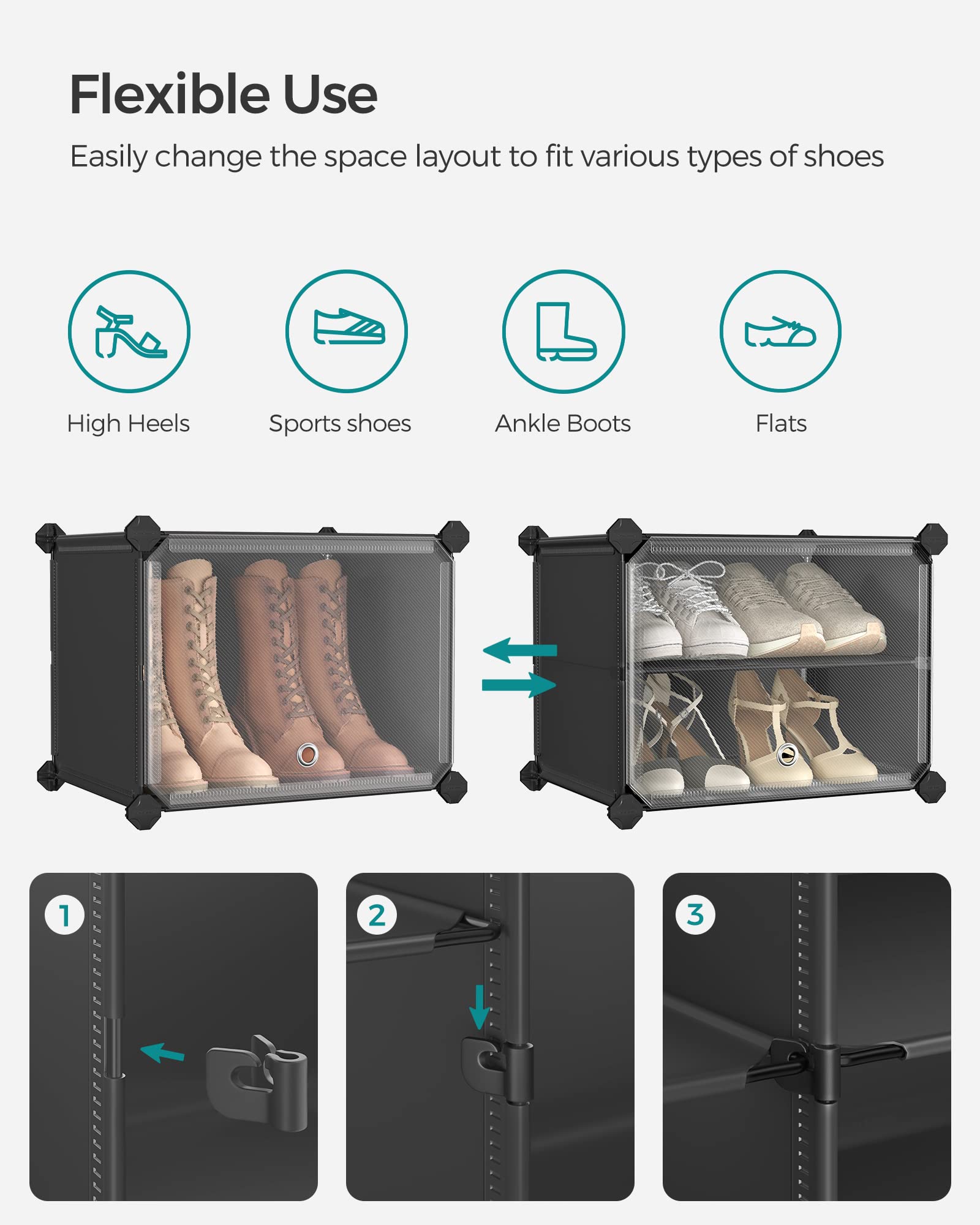 SONGMICS Shoe Rack, 8 Cubes Shoe Organizer with Doors, 32 Pair Plastic Shoe Storage Cabinet, for Bedroom, Entryway, Steel Frame, Plastic Panel, Black ULPC034B01