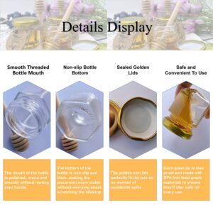 IIKUM 20 Pack 1.5 oz Hexagon Mini Glass Honey Jars with Wooden Dippers, Gold Lids, Bee Pendants, Golden Gift Bags, Thank You Cards, Jutes - Perfect for Baby Shower, Wedding Favors and Party Favors