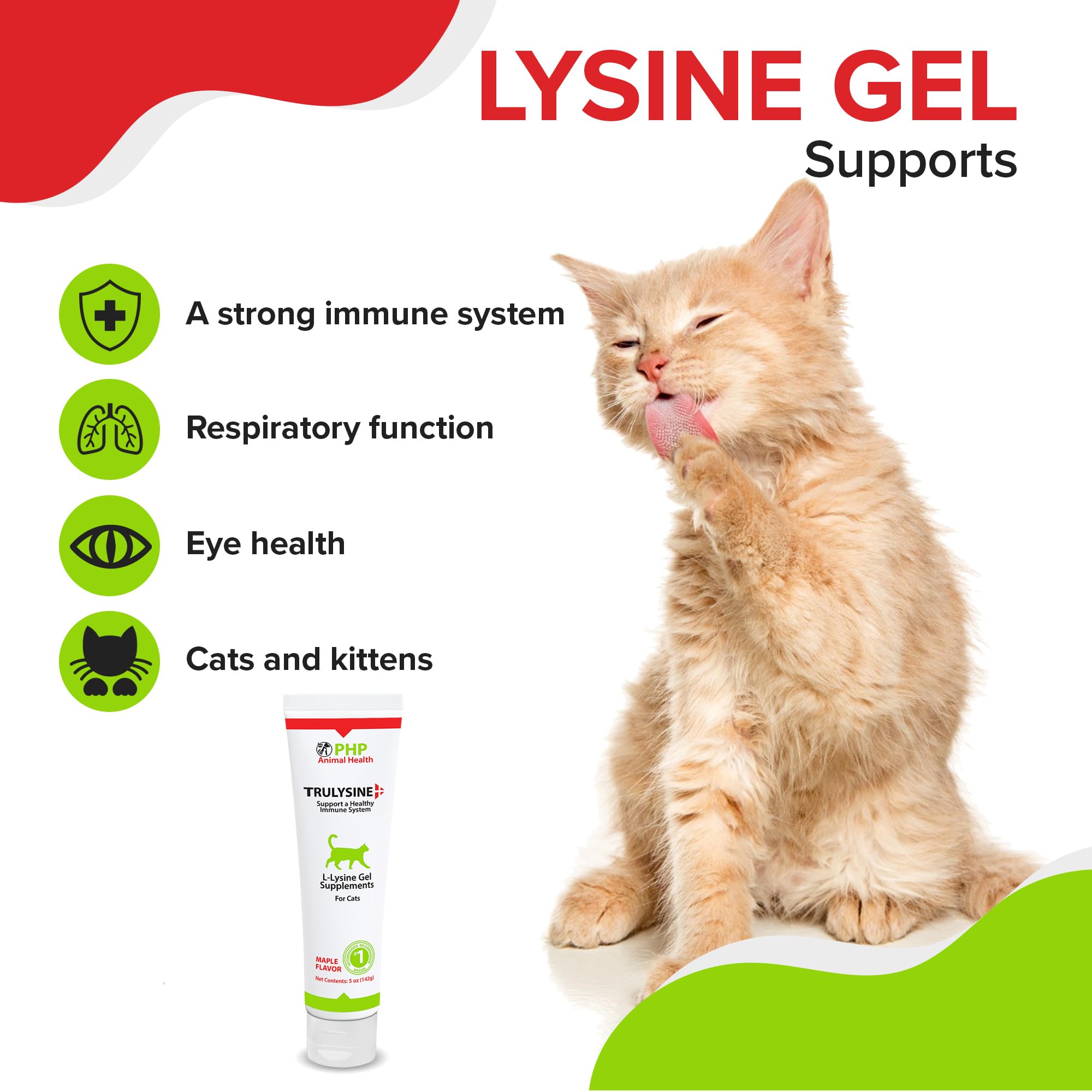 Trulysine Viralysine L-Lysine Gel Supplement for Cats, 5oz - Cats & Kittens of All Ages - Immune Health - Sneezing, Runny Nose, Squinting, Watery Eyes - Palatable Maple Flavor