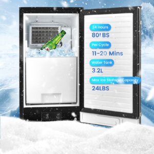 PETSITE Ice Maker Machine Commercial, 80LBS/24H Stainless Steel Ice Cube Maker with 24LBS Ice Storage, 24H Timer & 12-Level Ice Thickness, Freestanding & Under Counter Lab Ice Maker