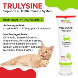 Trulysine Viralysine L-Lysine Gel Supplement for Cats, 5oz - Cats & Kittens of All Ages - Immune Health - Sneezing, Runny Nose, Squinting, Watery Eyes - Palatable Maple Flavor