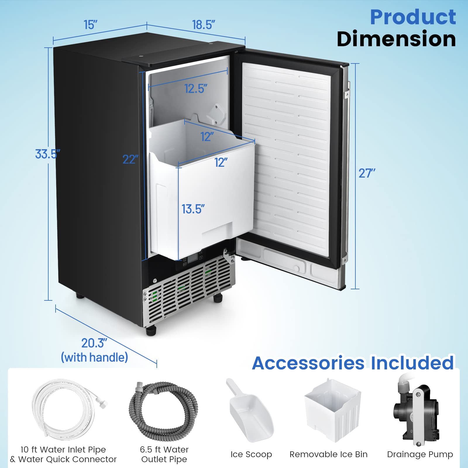 PETSITE Ice Maker Machine Commercial, 80LBS/24H Stainless Steel Ice Cube Maker with 24LBS Ice Storage, 24H Timer & 12-Level Ice Thickness, Freestanding & Under Counter Lab Ice Maker