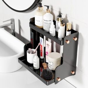 2 Tier Bathroom Counter Organizers And Storage, for Vanity, Kitchen, Office Countertop Organizer, Bathroom Counter Shelf, Double Countertop Makeup Organizer, Vanity Trays for Bathroom (Black)