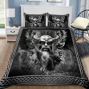 WDBAYXH Nordic Valhalla Odin Bedding Set -3 Pieces Duvet Cover Set, Viking 3D Printed Bed Comforter Quilt Cover Set Twin Full Queen King Size with Pillowcases for Bedroom Decor,Odin,Queen