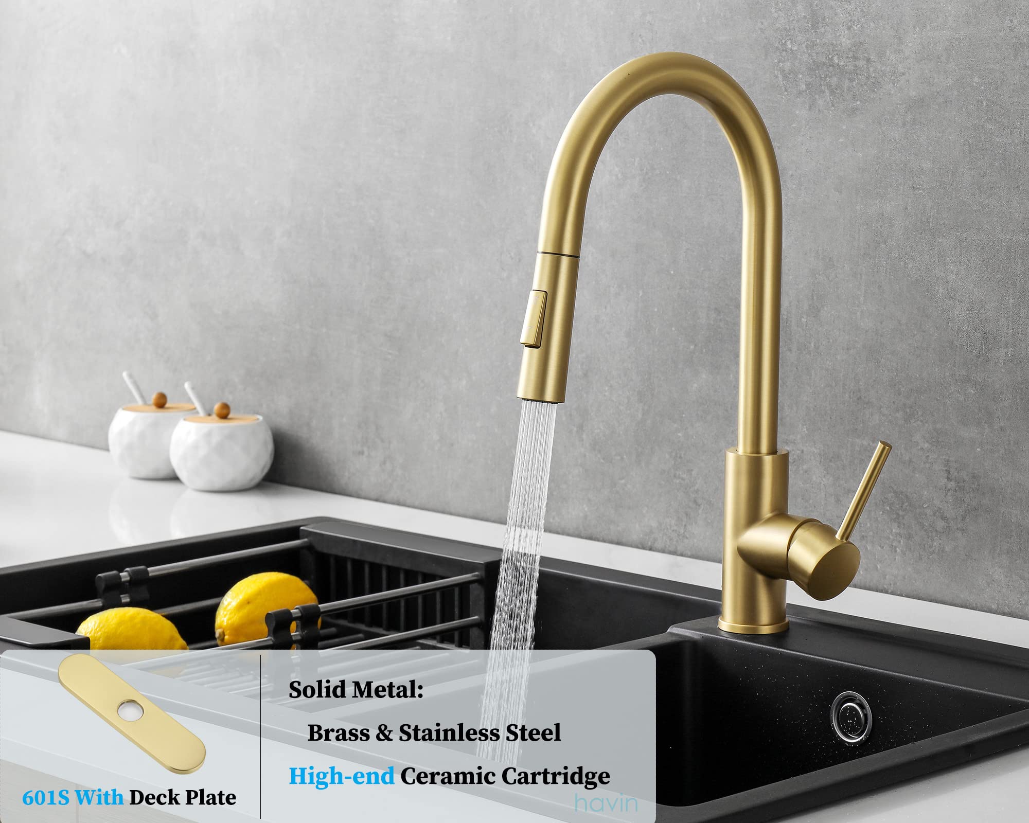 601&SS601 Gold Kitchen Faucet with Pull Down Sprayer and Gold Drinking Water Faucet