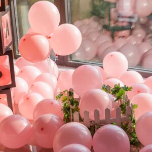 100pcs Pink Balloons,12 inch Latex Balloons, Thickened Pastel t Pink Party Balloons for Valentine’s Birthday Baby Shower Gender Reveal Wedding Party Decorations(With 2 Pink Ribbons)