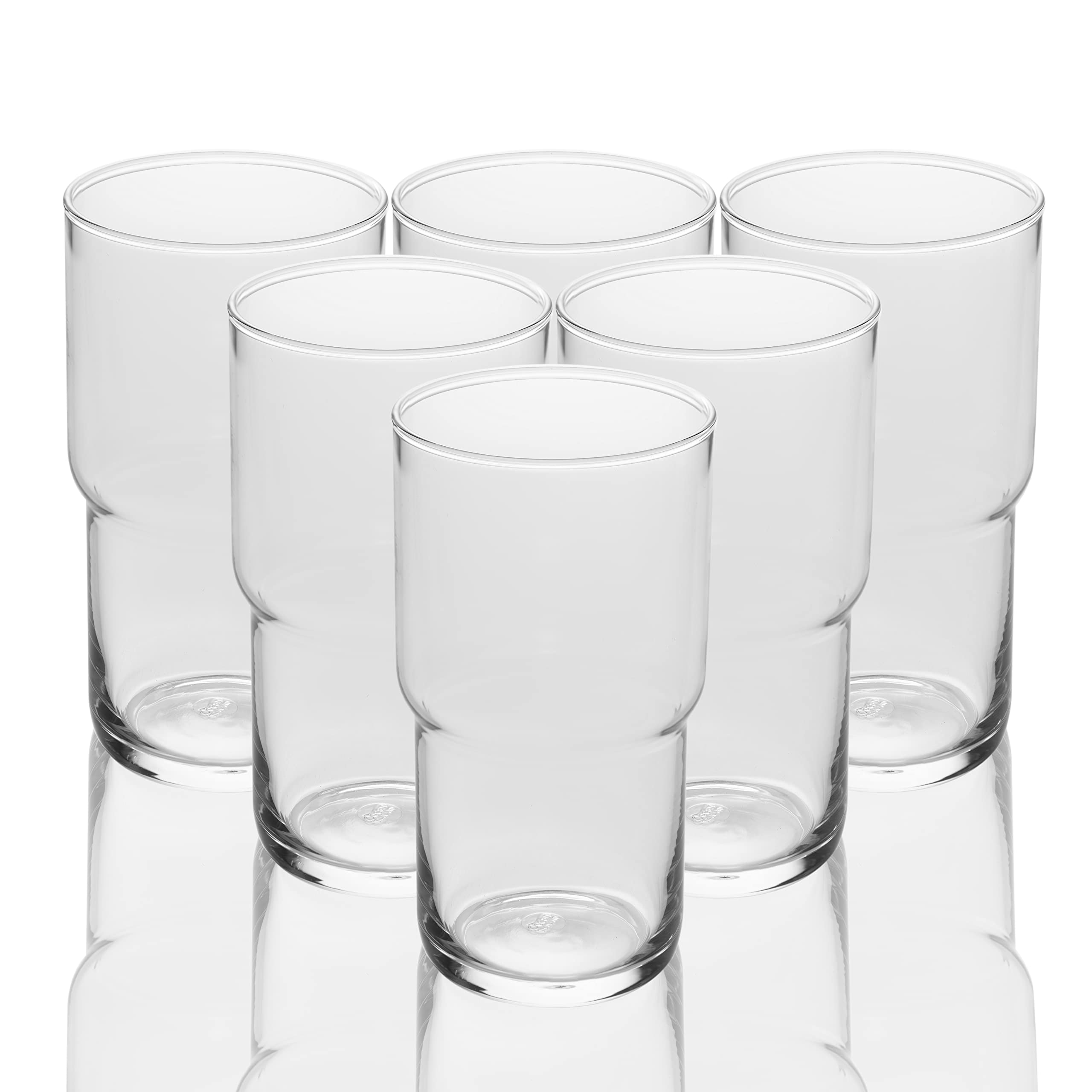 LEMONSODA Modern Iced Coffee Glasses - Stackable Crystal Clear Cups For Any Drink - Water, Coffee, Tea, Expresso, Smoothies - Quality Glassware - Dishwasher Safe - Housewarming Gifts (Set of 6-21oz)