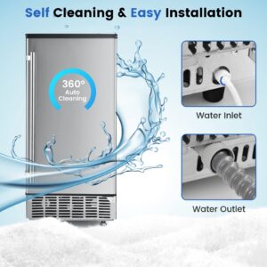 PETSITE Ice Maker Machine Commercial, 80LBS/24H Stainless Steel Ice Cube Maker with 24LBS Ice Storage, 24H Timer & 12-Level Ice Thickness, Freestanding & Under Counter Lab Ice Maker