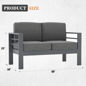 Vakollia Modern Aluminum Outdoor Patio Loveseat 2 seat Sofa with Olefin Cushions