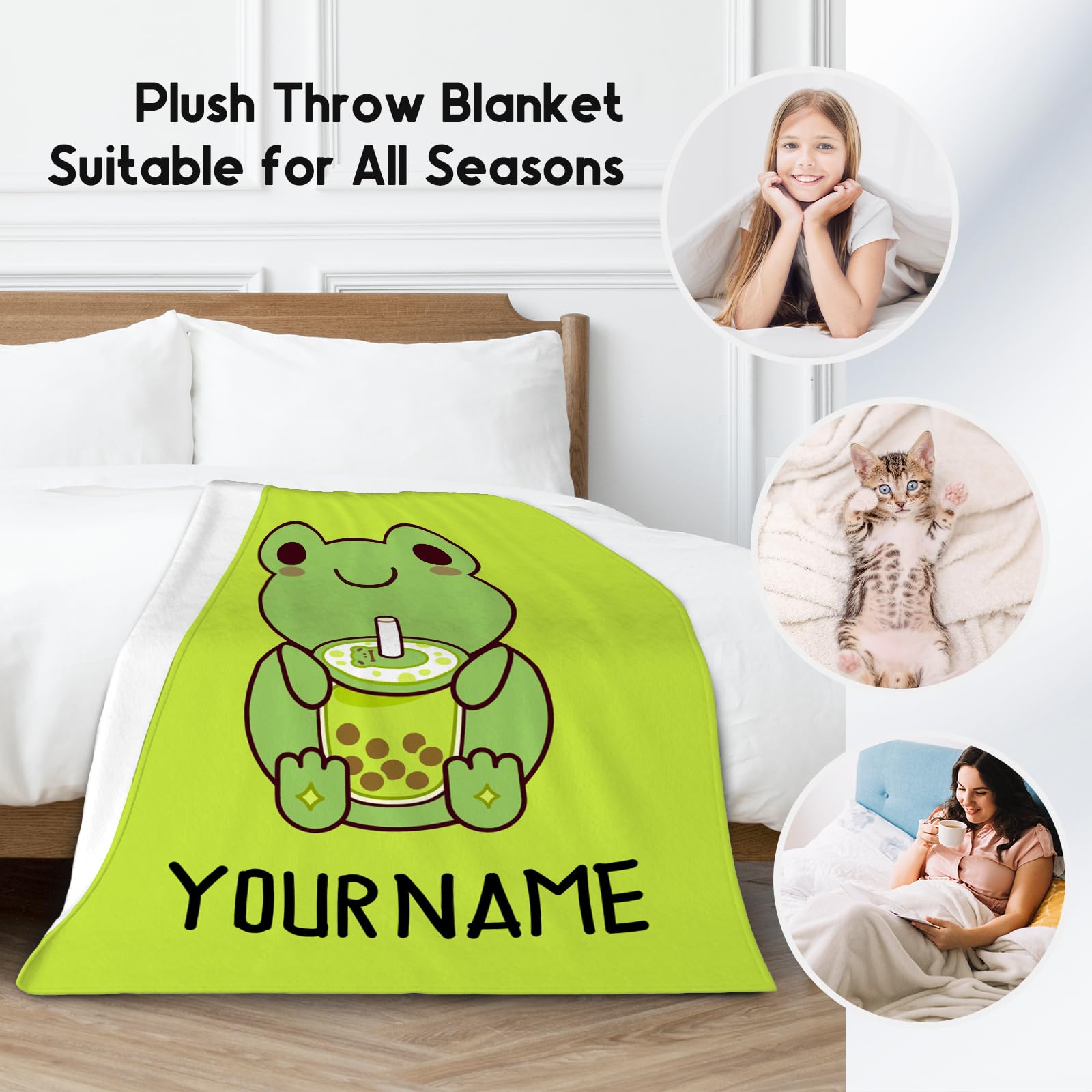 Personalized Frog Blanket Gifts, Frog Gifts for Girls Women Mom, Custom Gifts for Her & Daughter, Kids Throw Blanket for Boys, 60"x80" Cute Soft Plush Blankets for Bed Living Room