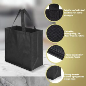 Reginary 50 Pieces Reusable Totes Bag Bulk Shopping Bags Non Woven Grocery Bag with Handles Foldable for Boutiques(Black)