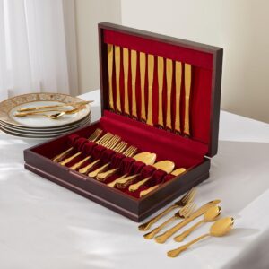 brylanehome 60-pc. flatware set with chest - gold